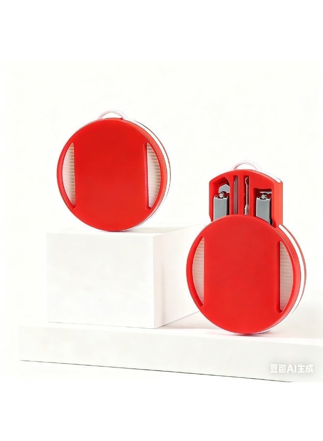 مجموعة مانيكير محمولة 4 في 1 من الفولاذ المقاوم للصدأ مع حقيبة حمل حمراء - تتضمن مقص أظافر ومبرد أظافر ومغرفة أذن ومقص بشرة - مجموعة قص أظافر مثالية للسفر للرجال والنساء - Image 4