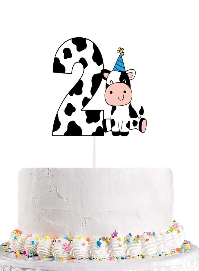 Yuezoloz Farm Animal Cake Topper for 2nd Birthday Boy, Number 2 with Blue Hat Cow Decor,Food Safe Cardstock Cake Decoration for Toddler Boys Party Supplies(6.6"x4.8")(2nd boys) - Image 1