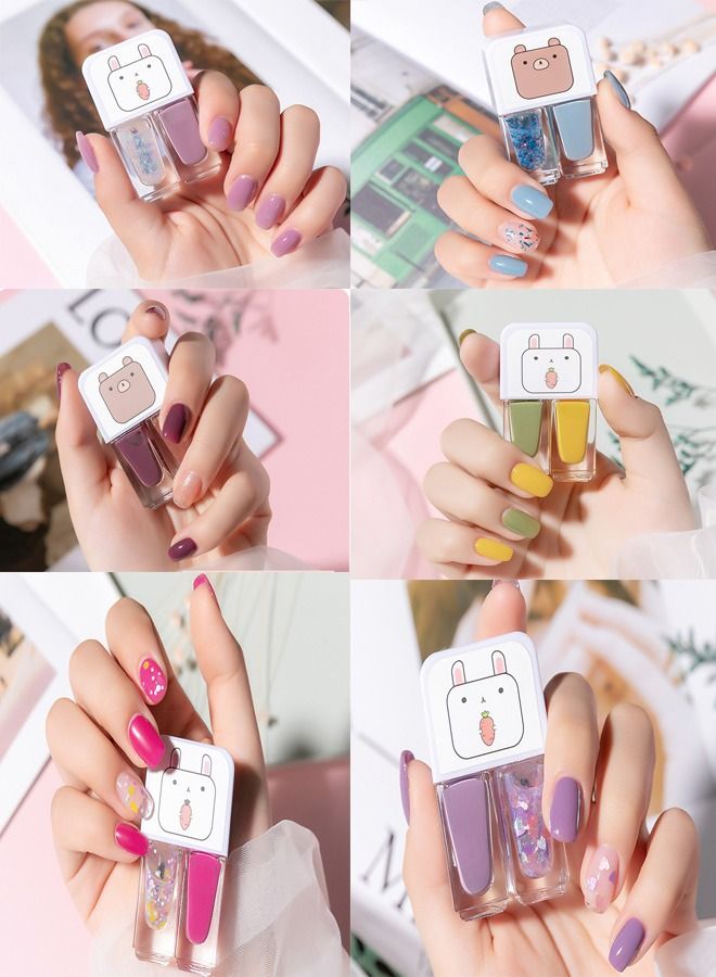 6 Pcs 2 in 1 random color mini cute nail polish - Image 1