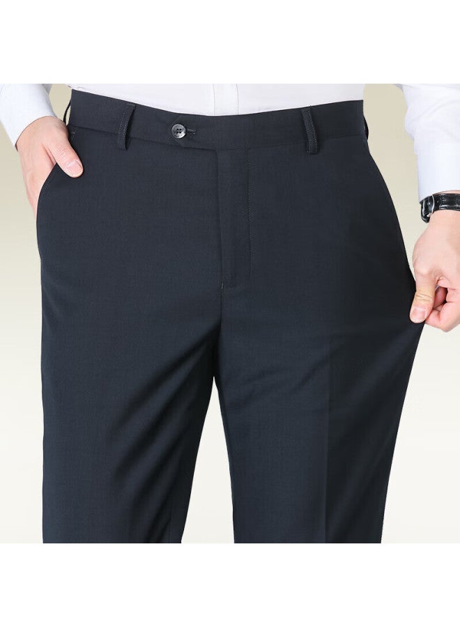 Hongdou Men's Business Straight-leg Trousers, Formal No-iron Dress Pants, All-season Navy Blue, Size 38