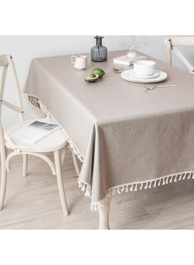 Anna 110*160cm Easy Clean Waterproof Oil-proof Faux Linen Fringed Tablecloth - Image 1
