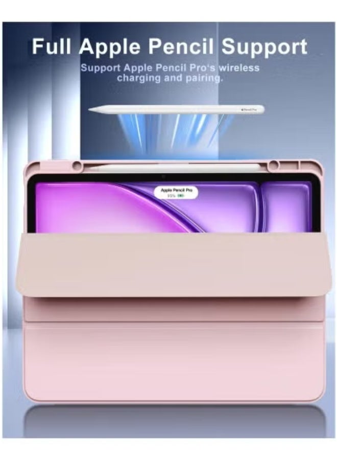 تايجر Slim Case for iPad Air 13 Inch M3 & M2 (2025/2024) – Trifold Stand Cover with Magnetic Auto Wake/Sleep | Built-In Pencil Holder & Clear Hard Back Shell | Lightweight Shockproof Case in Pink | Compatible with Apple Pencil Charging | Stylish & Protective  - Image 3