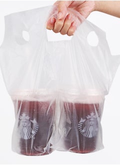 Excefore Handle Drinking Poly Bags, 200 Pcs, 2 Cup Plastic Handle Drink Carriers, 12" x 11" Clear Packaging Bags for Food Delivery, Take Out, Beverage, Coffee, Juice  - Image 3