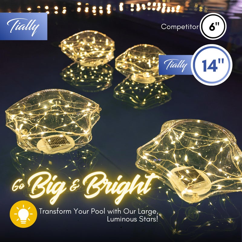 TIALLY Starfish Solar Floating Pool Lights - 14'' Star Lights Outdoor for Pool Decor, Inflatable & Hangable Outdoor Star Light, Waterproof Pool Decorations - Best Gifts for Pool Owners (2 Pack Warm) - Image 4