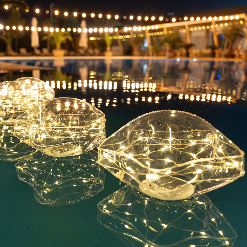 TIALLY Starfish Solar Floating Pool Lights - 14'' Star Lights Outdoor for Pool Decor, Inflatable & Hangable Outdoor Star Light, Waterproof Pool Decorations - Best Gifts for Pool Owners (2 Pack Warm) - Image 1