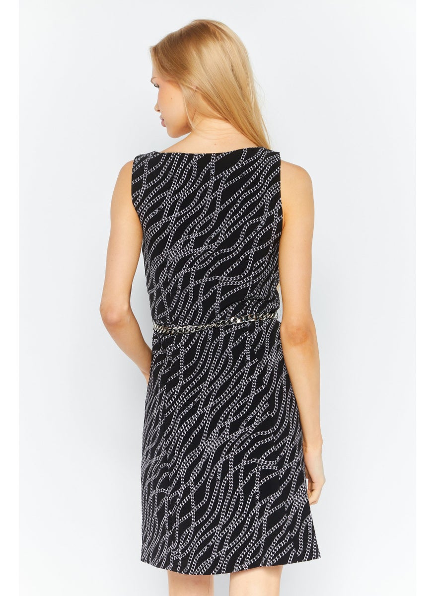 Michael Kors Women Allover Print Chain Mini Dress, Black  - Image 4
