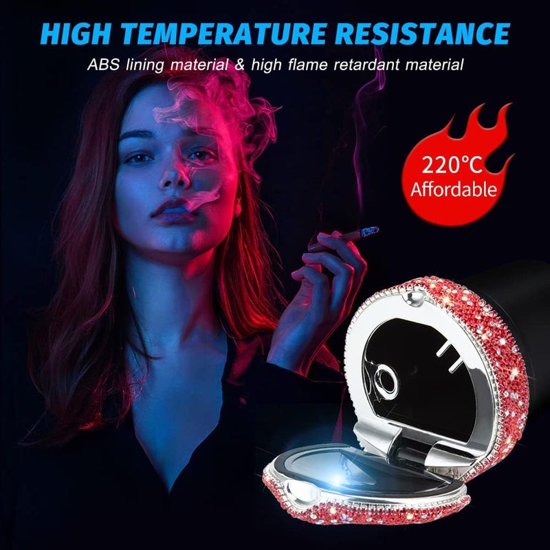 eing Car Ashtray Portable Bling Cigarette Smokeless Cylinder Cup Holder with Blue LED Light Indicator and 2 Replacement Batteries,Car Accessories for Women,Ideal for Car,Home and Office,1-Pack Red - Image 3