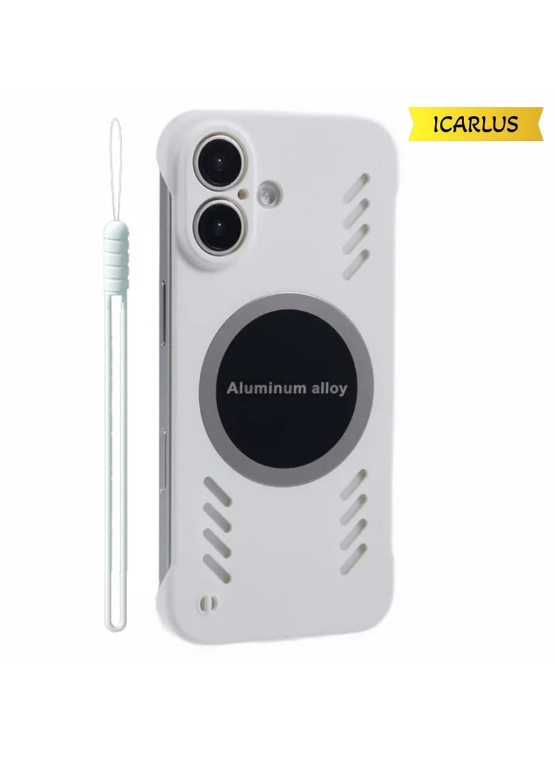 ICARLUS For iPhone 16 Case Hard PC Frameless Heat Dissipation Phone Cover - White - Image 1