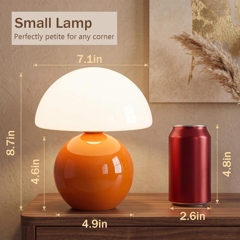 Dawnwake Mushroom Lamp Small Lamp, Table Bedside Nightstand Lamp for Bedroom, Cute Mini Modern Lamp Dimmable, Unique Aesthetic Home Decor for Living Room Girl Gifts, Ceramic Base Glass Lamp(Orange) - Image 5