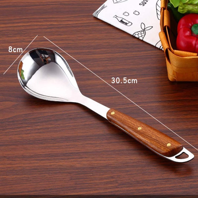Primetan Stainless Steel Rice Paddle Scoop SpoonRice Scooper with Wooden Handle Cooking Utensil Kitchen Tool - Image 3