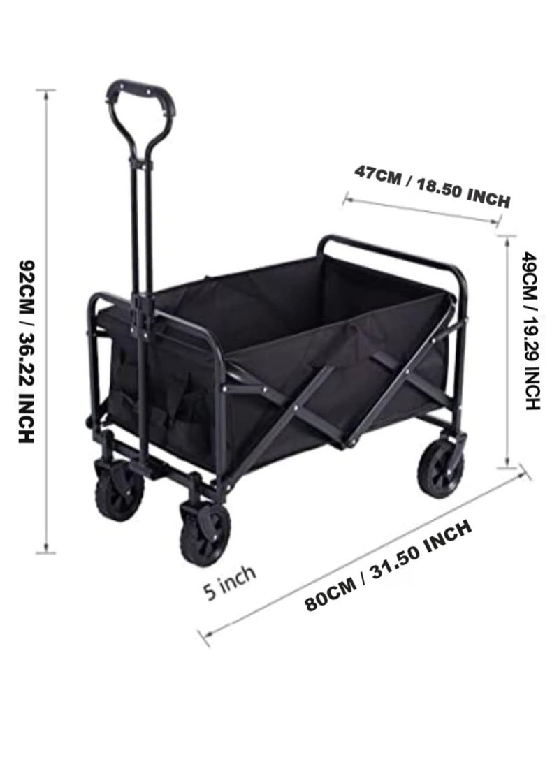 Folding Outdoor Multi-Functional Utility Wagon, Beach Cart Large Capacity, Garden Cart with Adjustable Handle Folding Double Layer Cloth Cover Trolley Outdoor Camping with Storage Basket (BEIGE) - Image 2