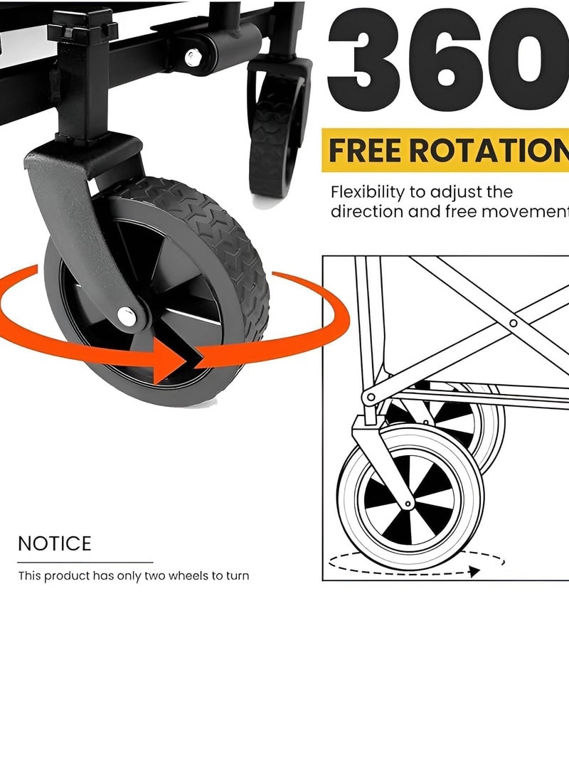 Folding Outdoor Multi-Functional Utility Wagon, Beach Cart Large Capacity, Garden Cart with Adjustable Handle Folding Double Layer Cloth Cover Trolley Outdoor Camping with Storage Basket (BEIGE) - Image 4