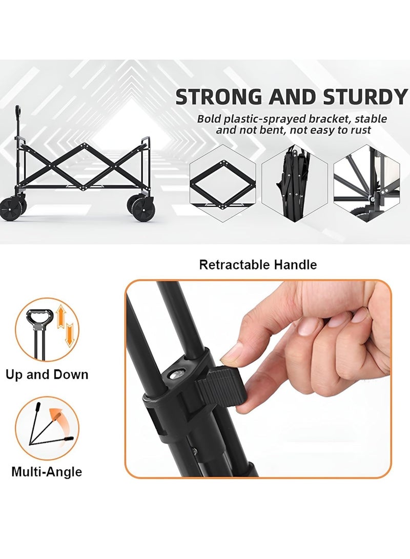 Folding Outdoor Multi-Functional Utility Wagon, Beach Cart Large Capacity, Garden Cart with Adjustable Handle Folding Double Layer Cloth Cover Trolley Outdoor Camping with Storage Basket (BEIGE) - Image 5