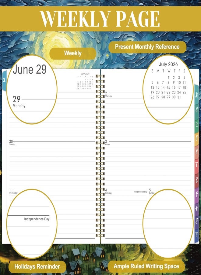 Journaltastic Planner 2026-2027 - Academic Planner 2026-2027, Jul 2026 - Jun 2027, 26-27 Planners Weekly and Monthly, 8.5" x 11" 26-27 Calendar Monthly Planners with Tabs & Pocket, Flexible Cover, Twin-Wire Binding- Oil Painting - Image 5