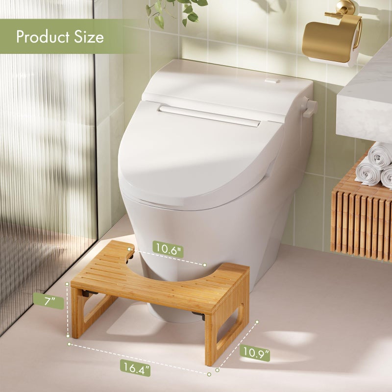 AmazerBath 7 Inches Bamboo Toilet Stool Squat for Adult, Foldable Squatting Potty Stools for Bathroom, 0.79" Thickness Poop Stool with Non-Slip Strip, Space-Saving, No Assembly Required, Natural Color - Image 3