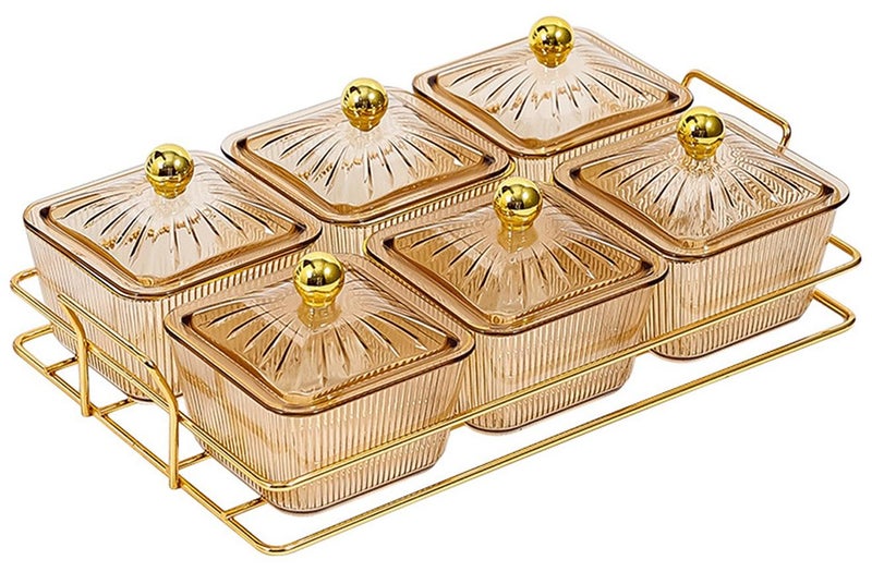 كوكيجو صينية تقديم الوجبات الخفيفة مع غطاء ، اطباق مقسمة 6 حاويات شفافة لتقديم الحلوى والمكسرات رف معدني اوعية للحلوى والفواكه والوجبات صندوق تخزين الطعام بلاستيك - Image 1