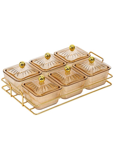 كوكيجو صينية تقديم الوجبات الخفيفة مع غطاء ، اطباق مقسمة 6 حاويات شفافة لتقديم الحلوى والمكسرات رف معدني اوعية للحلوى والفواكه والوجبات صندوق تخزين الطعام بلاستيك