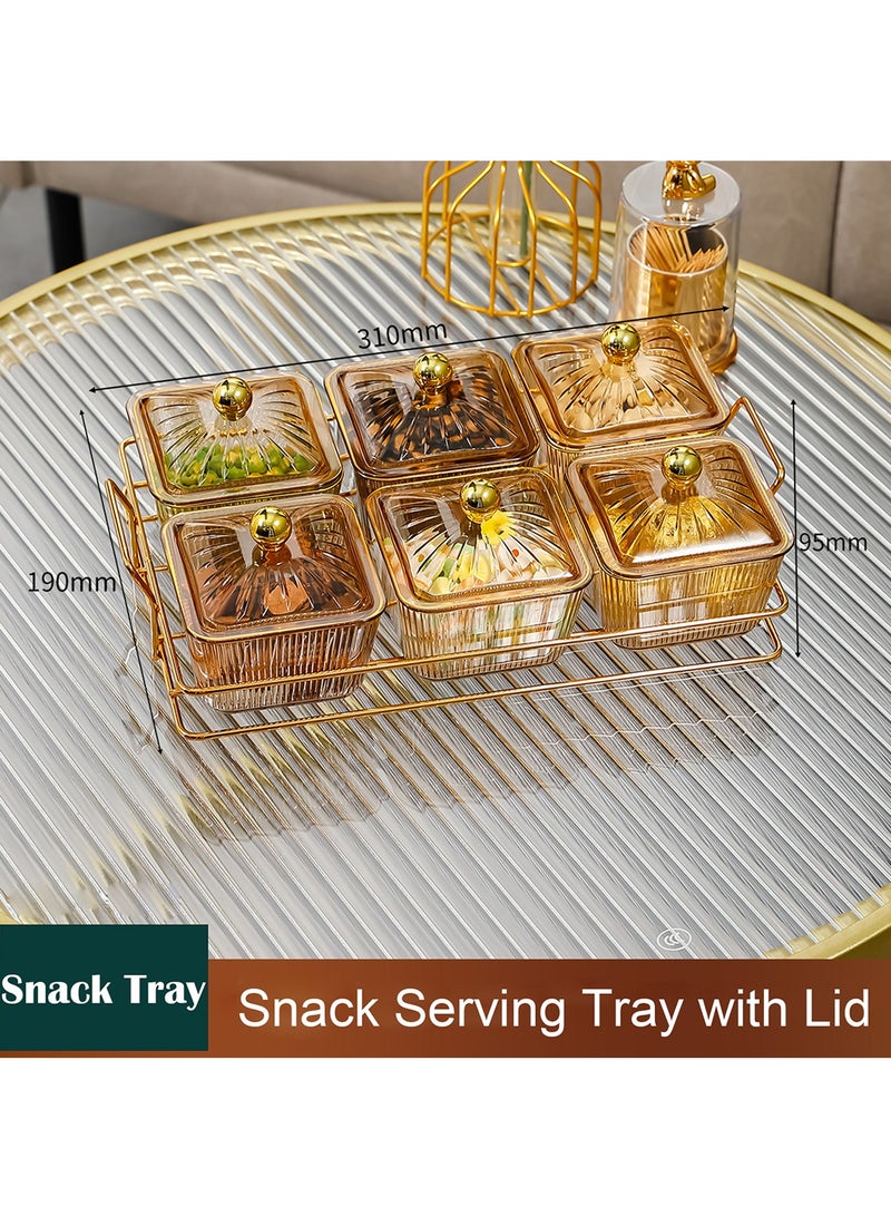 كوكيجو صينية تقديم الوجبات الخفيفة مع غطاء ، اطباق مقسمة 6 حاويات شفافة لتقديم الحلوى والمكسرات رف معدني اوعية للحلوى والفواكه والوجبات صندوق تخزين الطعام بلاستيك - Image 2