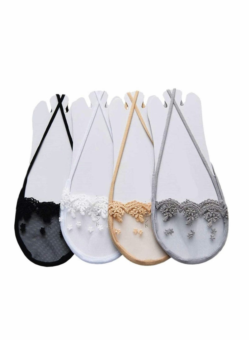 SOLARAE Liner Socks Invisible Boat Shoe Socks Heelless Sock Breathable Hidden Liner for Summer Women Slip On Sneakers 4 Pairs (Black, Gray,Skin Color,White) - Image 1