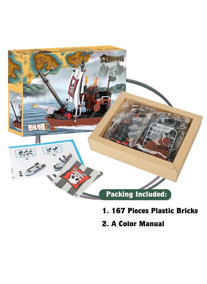 BRICK STORY BRICK STORY Pirate Ship Building Blocks with 3 Mini Toy Figures, Boat and Ship Model Pirate Toys Building Kit Pirate Adventure Toys Sets Building Bricks Gifts for Boys Girls Age 6-12 and Up, 167pcs  - Image 4
