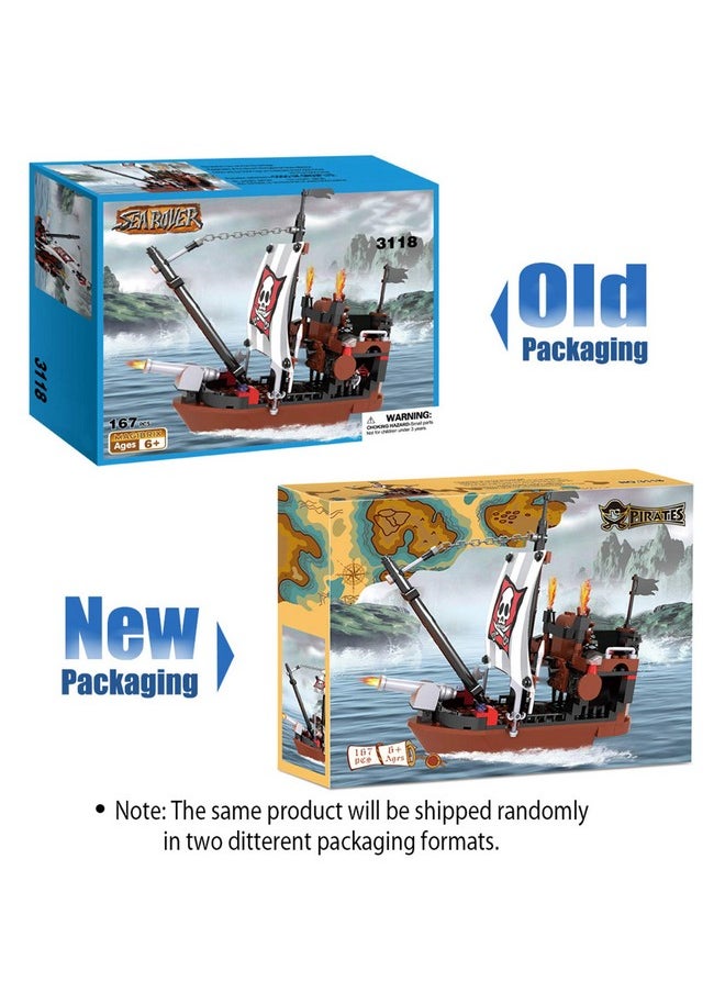 BRICK STORY BRICK STORY Pirate Ship Building Blocks with 3 Mini Toy Figures, Boat and Ship Model Pirate Toys Building Kit Pirate Adventure Toys Sets Building Bricks Gifts for Boys Girls Age 6-12 and Up, 167pcs  - Image 5
