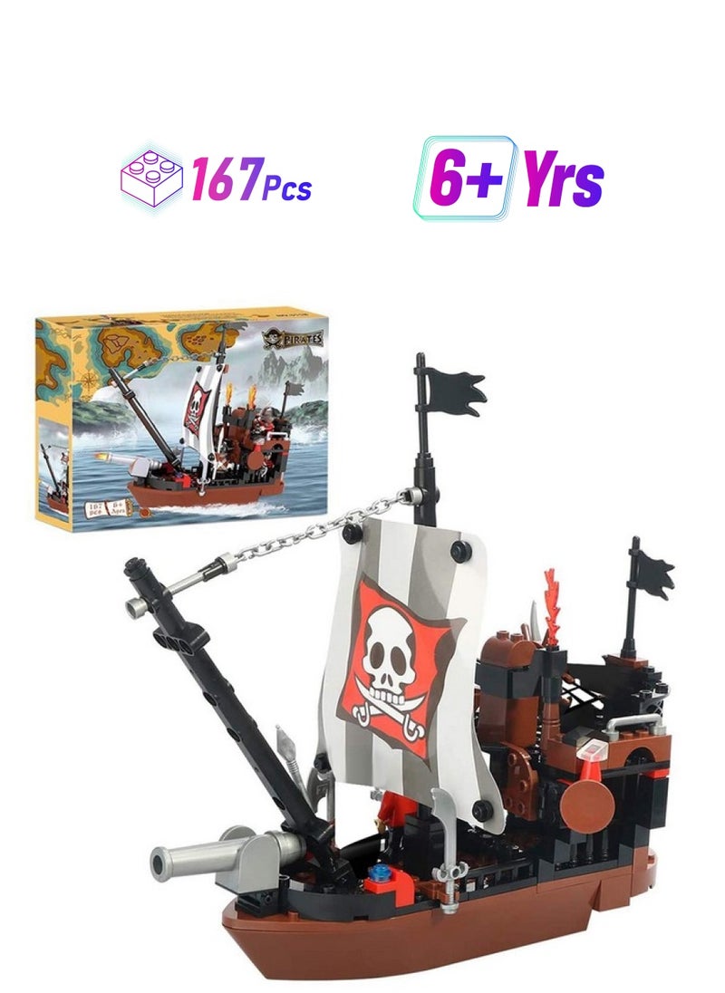 BRICK STORY BRICK STORY Pirate Ship Building Blocks with 3 Mini Toy Figures, Boat and Ship Model Pirate Toys Building Kit Pirate Adventure Toys Sets Building Bricks Gifts for Boys Girls Age 6-12 and Up, 167pcs  - Image 1