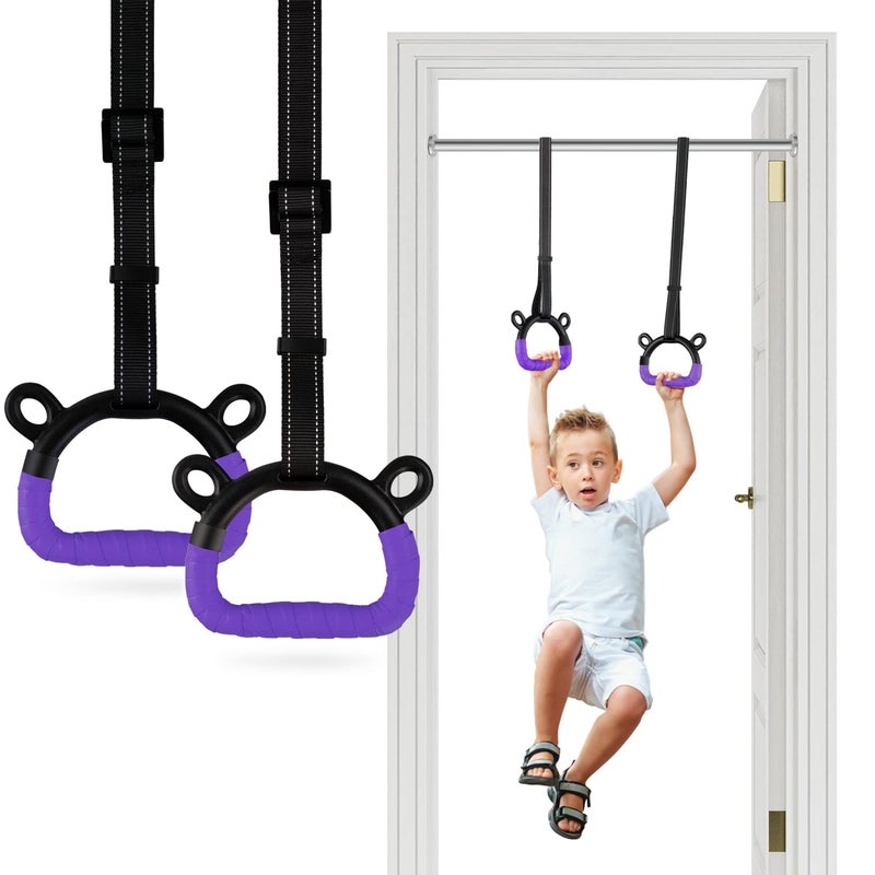 EXQ Home Kids Gymnastic Rings Pull up Rings for Chlidren ExerciseIndoor Gym RingKids Gymnastics Rings with Adjustable StrapsLoad Bearing 220lbPurple Hands Tape NO Bar - Image 2