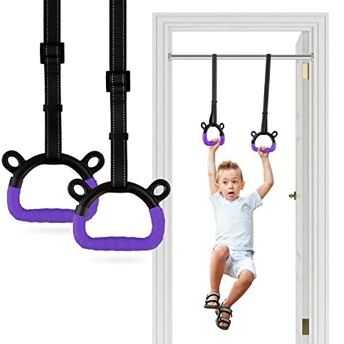 EXQ Home Kids Gymnastic Rings Pull up Rings for Chlidren ExerciseIndoor Gym RingKids Gymnastics Rings with Adjustable StrapsLoad Bearing 220lbPurple Hands Tape NO Bar - Image 1