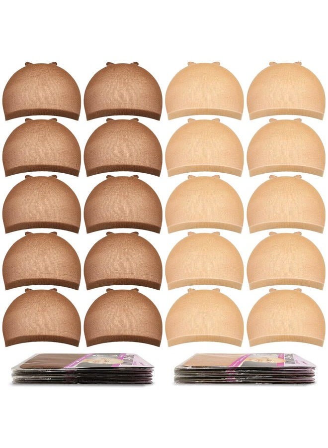 Wig Caps for Women Non Slip, 20 Pcs Stocking Wig Caps for Lace Front, Brown and Light Brown