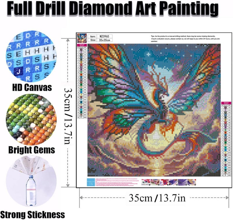 Ekuxom Dragon Diamond Art Kits for Adults, 5D Diamond Painting Kits for Beginners, DIY Round Full Drill Diamond Gem Art Kits for Crafts Home Wall Decor Gift 14x14 inch - Image 2