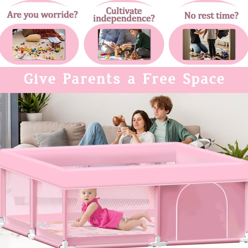 Jaobeem Pink Baby Playpen with Mat, 50x50 Inch Playpen with Mat Waterproof for Babies and Toddlers Play Pen for Girls Pink Playards Safety Gate Fence Active Center Indoor - Image 2