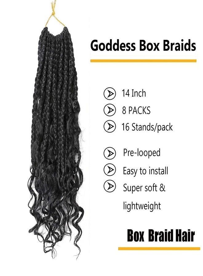 LMZIM 14 Inch Goddess Box Braids Crochet Hair Bohomian Crochet Box Braids Curly Ends 8 Pack 3X Crochet Braids Synthetic Braiding Hair Extension Black (14inch, 1 - Image 2