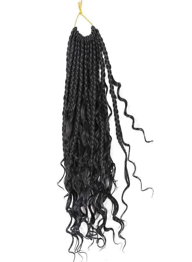 LMZIM 14 Inch Goddess Box Braids Crochet Hair Bohomian Crochet Box Braids Curly Ends 8 Pack 3X Crochet Braids Synthetic Braiding Hair Extension Black (14inch, 1 - Image 3