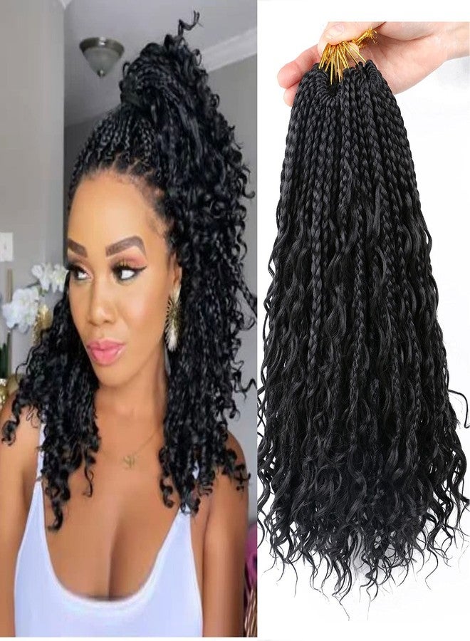 LMZIM 14 Inch Goddess Box Braids Crochet Hair Bohomian Crochet Box Braids Curly Ends 8 Pack 3X Crochet Braids Synthetic Braiding Hair Extension Black (14inch, 1 - Image 1