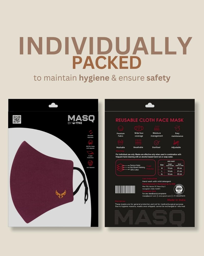 MASQ 4-Layer Anti-Pollution Reusable & Adjustable Cotton Cloth Face Mask for Men & Boys, Anti-Bacterial BFE>99%, Pack of 3, Multicolor, Black, Navy, Red - Image 3