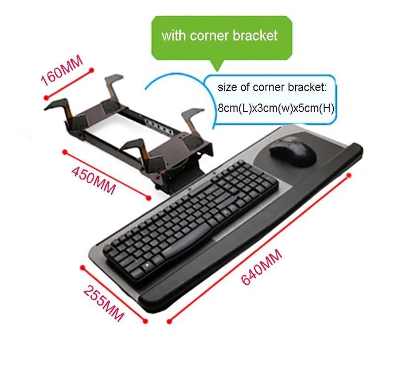 4 Pack Black Under Desk Keyboard Mount Stand With Crossbar Bracket - Image 3