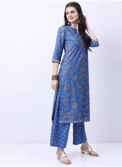 Vishudh Blue Floral Printed Kurta Set with Palazzos and Dupatta  - Image 5