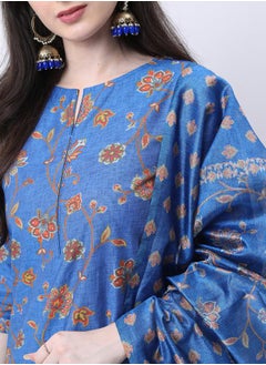 Vishudh Blue Floral Printed Kurta Set with Palazzos and Dupatta  - Image 4