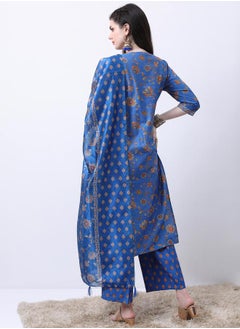 Vishudh Blue Floral Printed Kurta Set with Palazzos and Dupatta  - Image 3