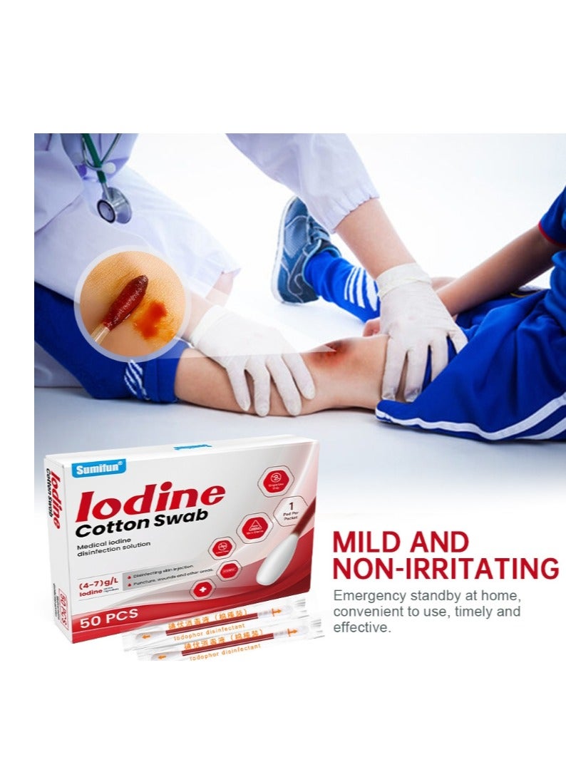 Sumifun 50 Pcs Iodine Swabsticks Individually Wrapped - First Aid Cotton Swabs for Wound Prevent Cleanning in Nasal Ears Bruise - Image 2