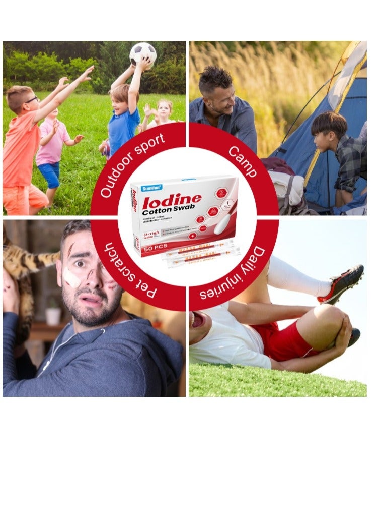 Sumifun 50 Pcs Iodine Swabsticks Individually Wrapped - First Aid Cotton Swabs for Wound Prevent Cleanning in Nasal Ears Bruise - Image 3