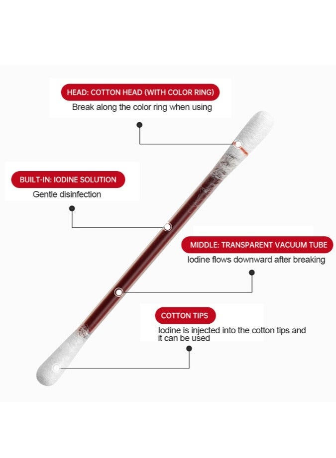 Sumifun 50 Pcs Iodine Swabsticks Individually Wrapped - First Aid Cotton Swabs for Wound Prevent Cleanning in Nasal Ears Bruise - Image 5