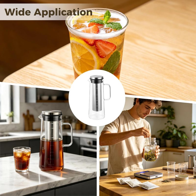Cold Brew Pitcher, 1.4 L / 48 Oz Borosilicate Glass Cold Brew Coffee Maker with Stainless Steel Filter and Airtight Lid, Ice Tea Maker for Home Beverage - Image 4