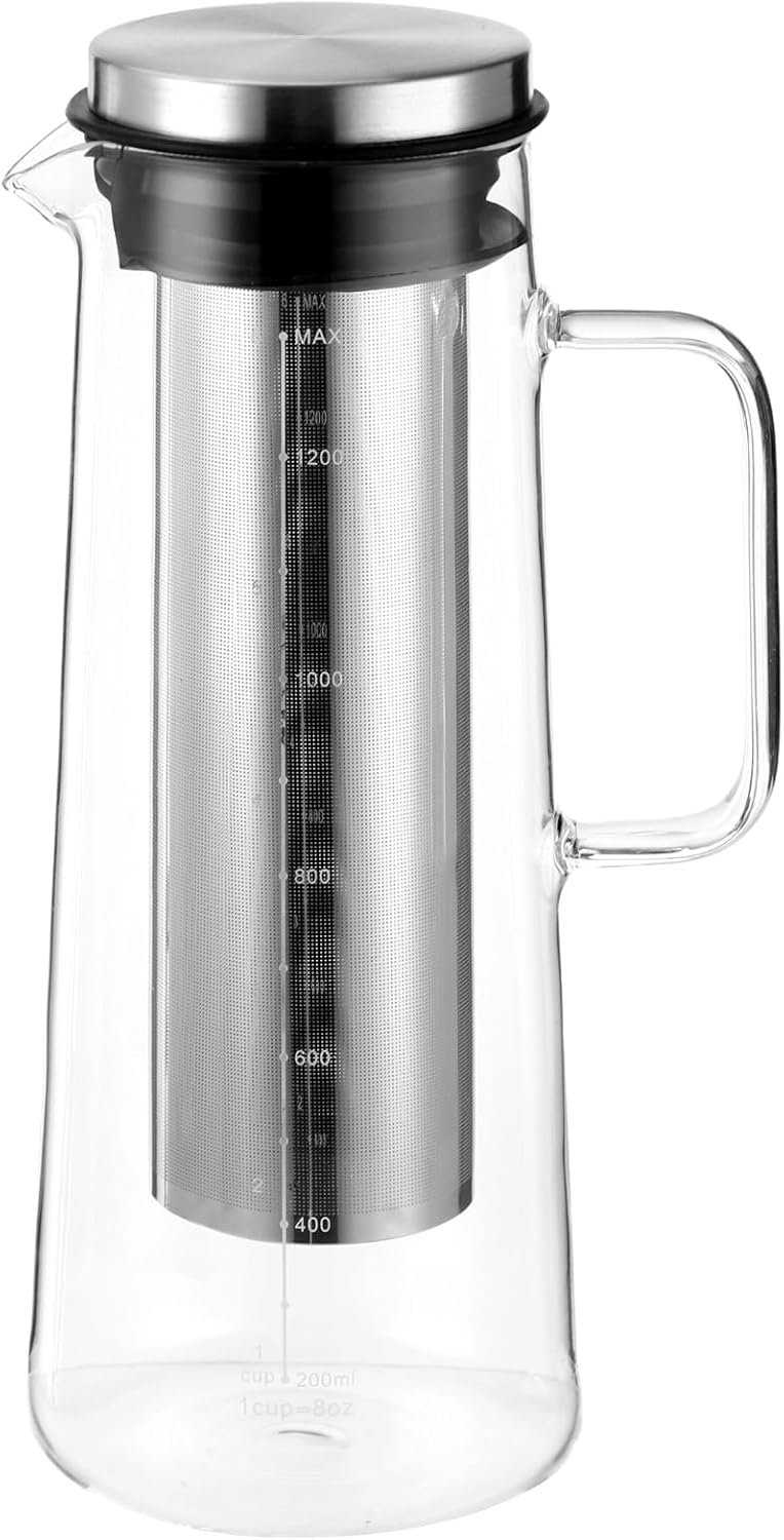 Cold Brew Pitcher, 1.4 L / 48 Oz Borosilicate Glass Cold Brew Coffee Maker with Stainless Steel Filter and Airtight Lid, Ice Tea Maker for Home Beverage - Image 3