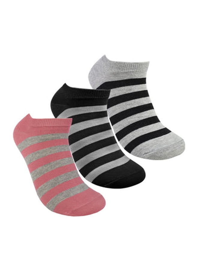 STITCH STITCH Women's Pack of 3 Lycra Ankle Casual Stripes Socks 