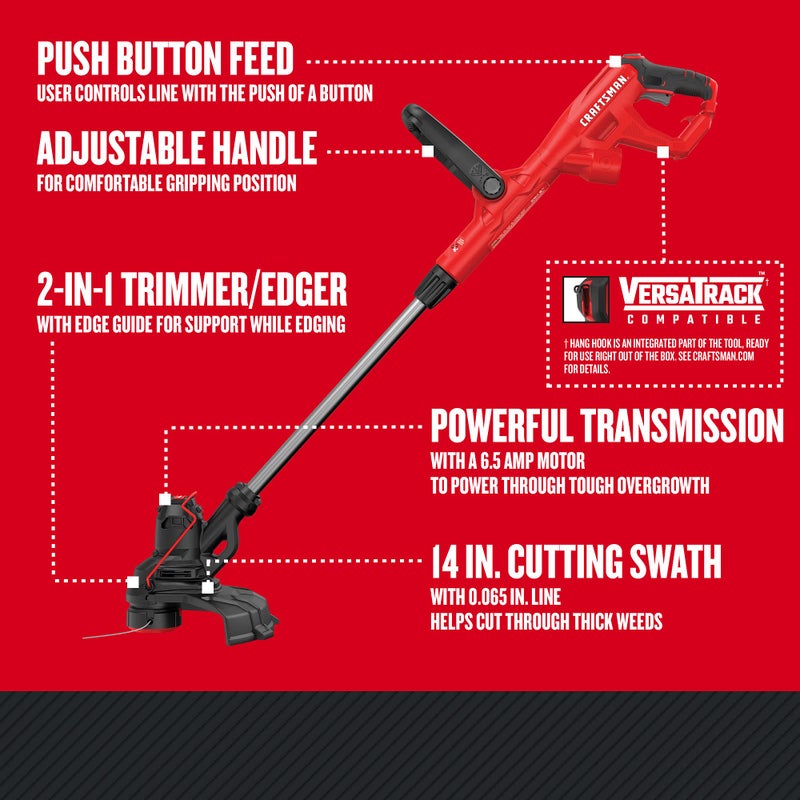 CRAFTSMAN قاطع الأعشاب CRAFTSMAN WEEDWACKER®، 6.5 أمبير، 14 بوصة (CMEST913) - Image 2