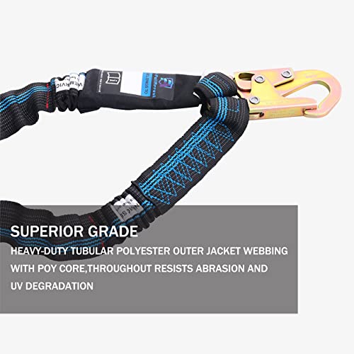 FHFallArrest 6FT Double Leg Safety Harness Lanyard, Abrasion Resistant Internal Shock Absorbing Fall Protection Lanyard with Dual Rebar & Snap Hook, OSHA/ANSI Compliant, Construction Arborist Roofing - Image 3