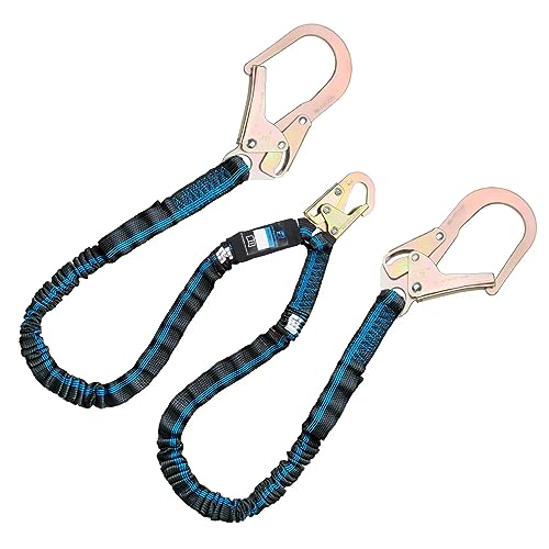 FHFallArrest 6FT Double Leg Safety Harness Lanyard, Abrasion Resistant Internal Shock Absorbing Fall Protection Lanyard with Dual Rebar & Snap Hook, OSHA/ANSI Compliant, Construction Arborist Roofing - Image 1