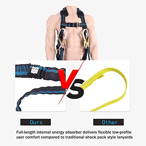 FHFallArrest 6FT Double Leg Safety Harness Lanyard, Abrasion Resistant Internal Shock Absorbing Fall Protection Lanyard with Dual Rebar & Snap Hook, OSHA/ANSI Compliant, Construction Arborist Roofing - Image 2