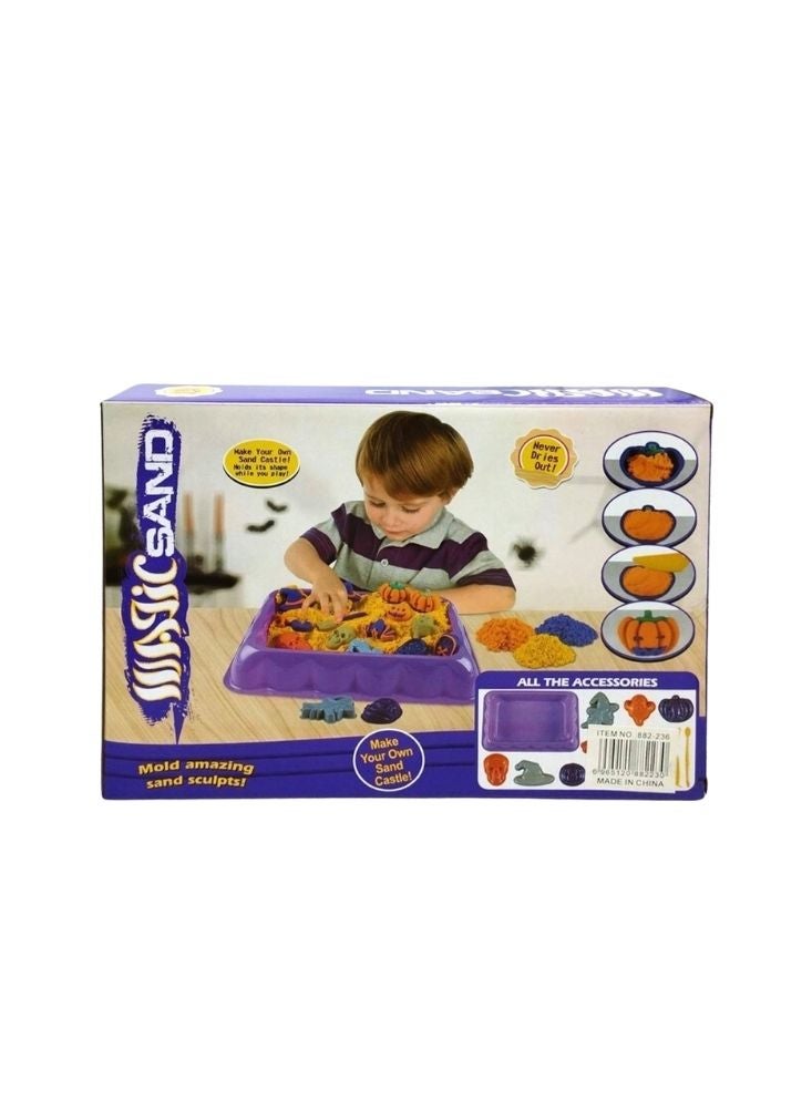 بريميم مجموعة لعب الرمل السحري باللونين البنفسجي والأصفر – مجموعة رمل قابلة للتشكيل مع ملحقات للعب الحسي للأطفال - Image 1